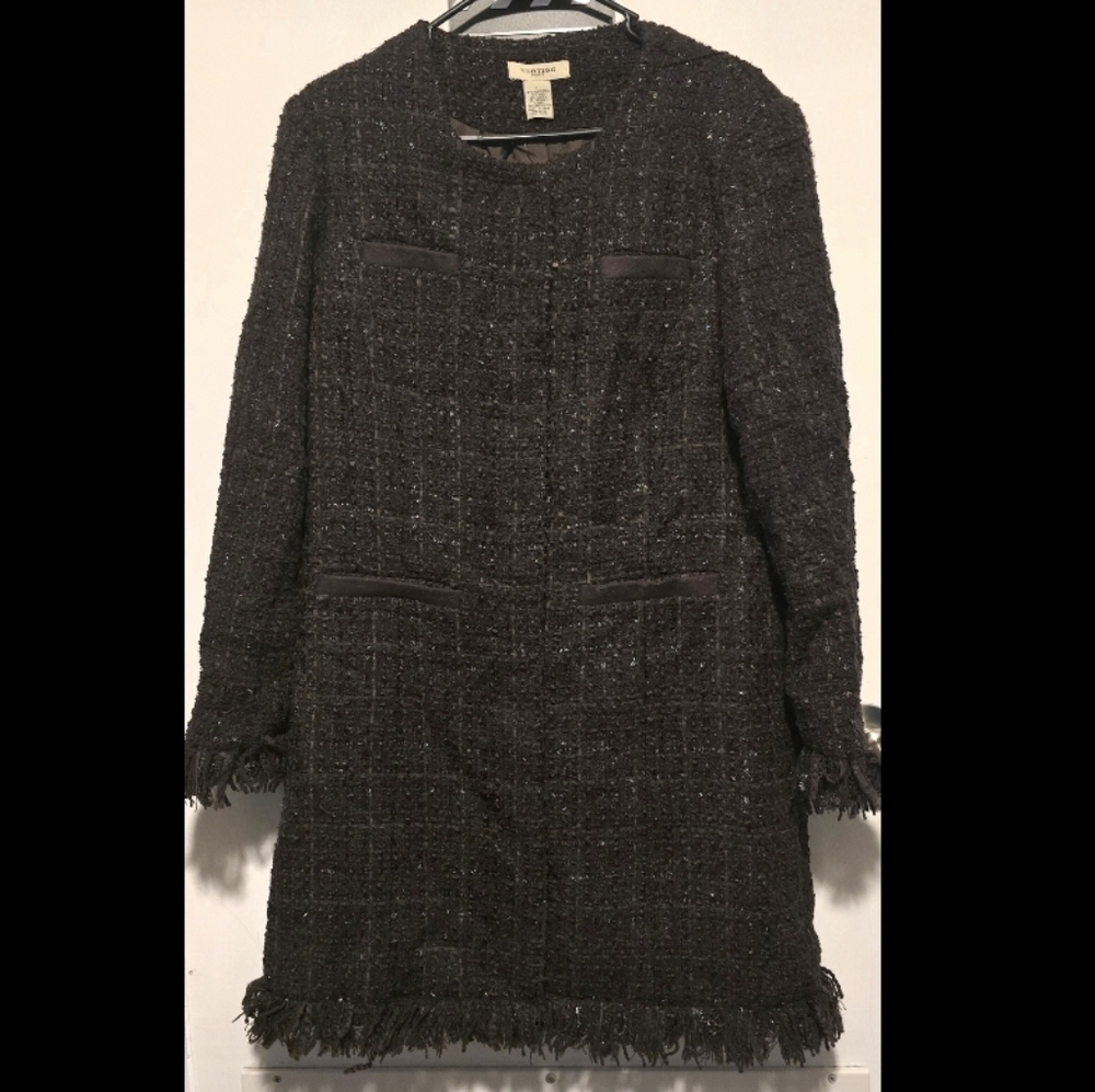 NWT Vertigo Paris - Chic Black Tweed Coat : Size Large